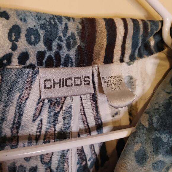 Chico's Size 1 Blazer Animal Print Faux Suede Soft Blue Tan Unique Eccentric Top - Picture 5 of 10